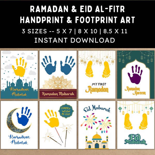 Lot d'artisanat d'empreintes de main et d'empreintes de pas du Ramadan et de l'Aïd al-Fitr -- Activités manuelles imprimables à faire soi-même -- Artisanat du Ramadan -- Artisanat de l'Aïd al-Fitr