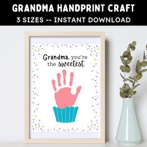 Dolce impronta della mano della nonna - Attività artistica fai da te stampabile con cupcake per la nonna da bambini, neonati, neonati - Download immediato