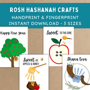 Rosh Hashanah Handprint & Fingerprint Craft Bundle - Printable Jewish New Year Art Activities for Kids, Toddlers, Babies - Instant Download