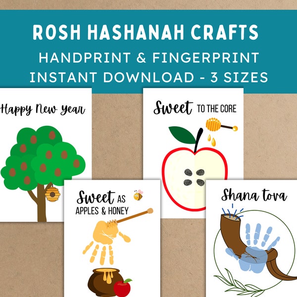 Rosh Hashanah Handprint Craft Bundle, Printable Jewish New Year Handprint Craft Activities, Handprint Fingerprint Art Craft