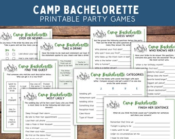 Camp Bachelorette Party Games -- Printable Activities to Celebrate the Bride for Camping and Outdoor Adventures -- Instant Download