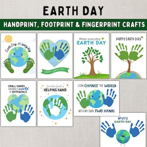 Lot de 8 créations d'empreintes de mains et d'empreintes de pas du jour de la Terre -- activités artistiques imprimables à faire soi-même pour les enfants, les tout-petits et les bébés -- téléchargement immédiat