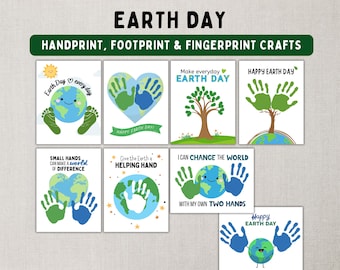 8 Earth Day Handprint and Footprint Craft Bundle -- Printable DIY Art Activities  for Kids, Toddlers & Babies -- Instant Download