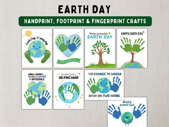8 Earth Day Handprint and Footprint Craft Bundle -- Printable DIY
