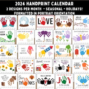 2024 Handprint Calendar - Printable Handprint Craft - Single Page Handprint Calendar - Handprint Keepsake - Kids Baby Toddler Child