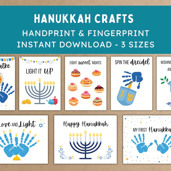 Hanukkah Handprint Craft Bundle, Printable Chanukah Handprints, Jewish Handprint Fingerprint Art Activities