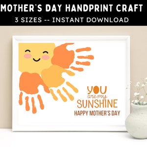 Artesanato de impressão de mão de sol para o dia das mães - Você é meu raio de sol - Atividade de arte DIY para impressão para a mãe de crianças, bebês e crianças pequenas - Download instantâneo