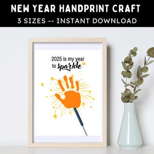 2025 Capodanno scintillante impronta della mano mestiere -- Attività fai da te stampabile per bambini, bambini piccoli e neonati -- Download immediato