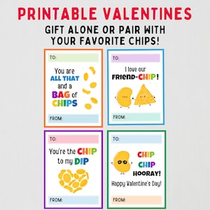 Cartes de Saint-Valentin pour salle de classe avec chips de pommes de terre -- Imprimables scolaires et cadeaux pour enfants -- Téléchargement immédiat
