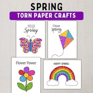 Lavoretti di carta primaverili da ritagliare e incollare - Attività artistiche con carta strappata stampabili per bambini e neonati - Attività fai da te con colla per carta