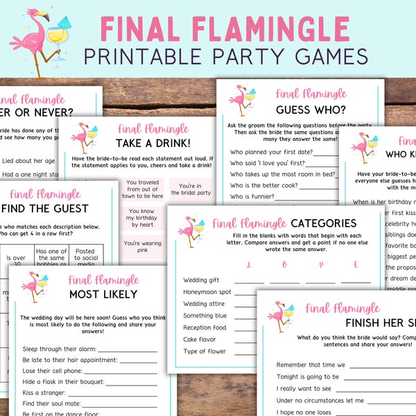 Final Flamingle Party Games - Bachelorette Games - Bridal Shower Activities --  Instant Download