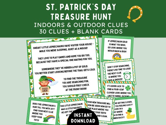 St. Patrick's Day Treasure Hunt -- Printable Leprechaun Scavenger Adventure -- Fun Hunt for Gold Activity for Kids -- Instant Download