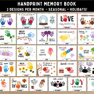 Libro dei ricordi con impronte di mani - Libro dei ricordi stampabile per bambini, neonati e bambini piccoli - Arte mensile con impronte di mani che dura tutto l&#39;anno - Download immediato