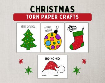 Christmas Cut and Paste Paper Crafts -- Printable Torn Paper Art Activities for Kids and Toddlers -- DIY Xmas Paper Glue Activity