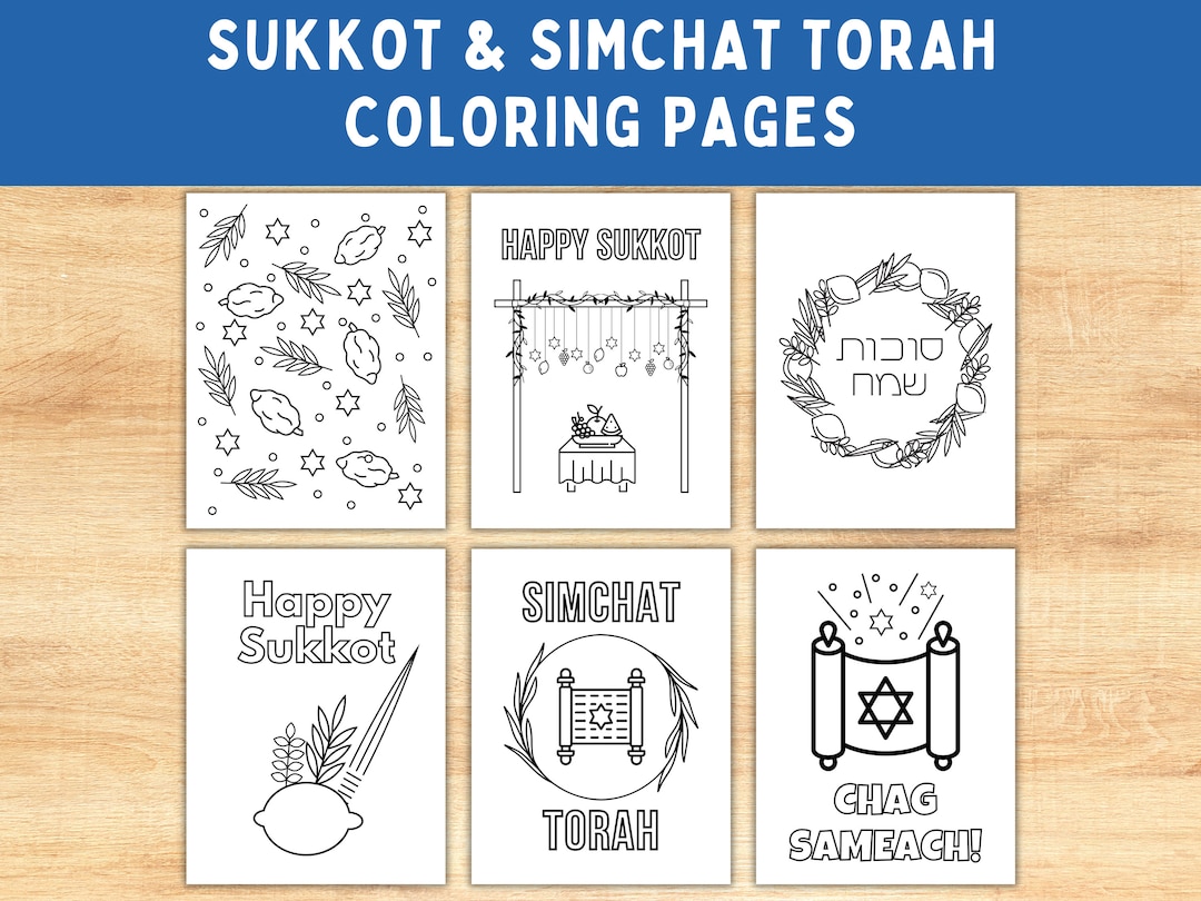 6 Sukkot and Simchat Torah Coloring Pages Printable Jewish Etsy