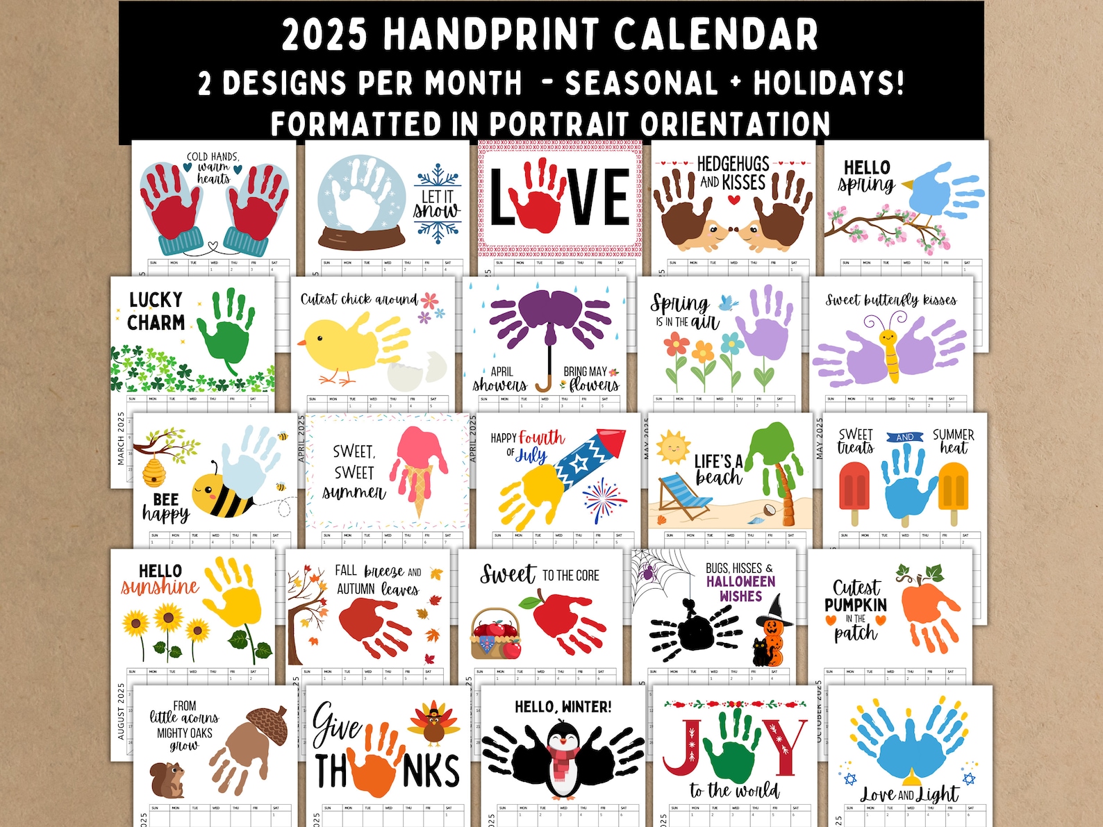 2025 Handprint Calendar Printable Handprint Craft Single Page Handprint