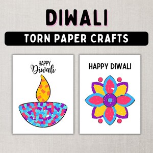 Lavoretti di carta tagliati e incollati per Diwali - Attività artistiche con carta strappata stampabili per bambini e neonati - Attività fai da te con colla di carta