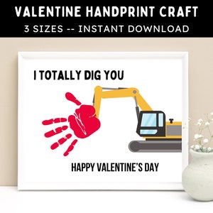 Valentine's Day Construction Truck Handprint Craft -- Printable DIY Keepsake Art Activity from Kids, Toddlers & Babies -- Instant Download