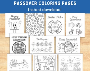 10 Passover Coloring Pages -- Printable Seder Activities for Kids -- Jewish Holiday Art -- Instant Download