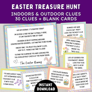 Easter Treasure Hunt - 30 Indoor & Outdoor Egg Hunt Clues - Customizable DIY Easter Bunny Search Game for Kids - Printable, Instant Download