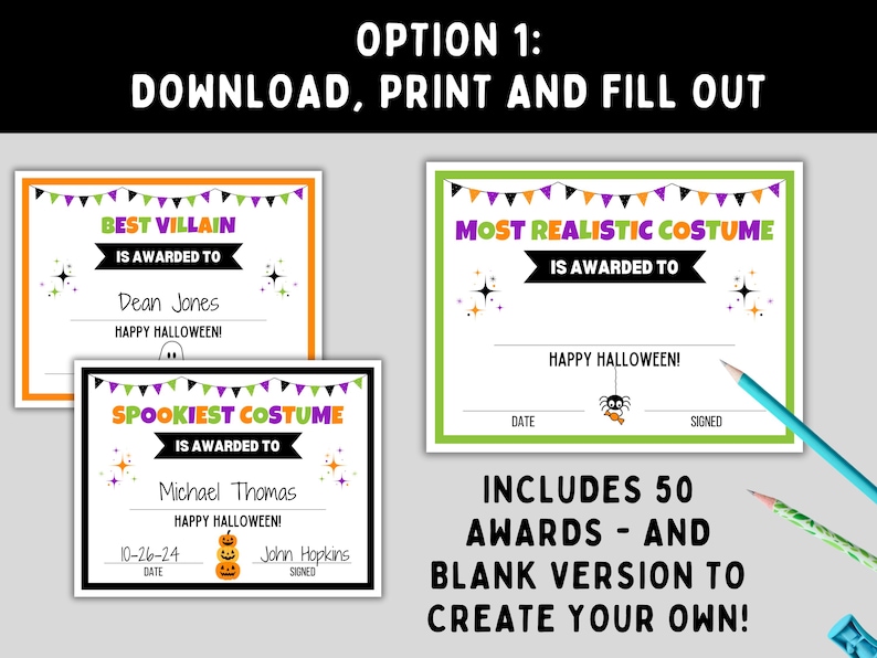 Halloween Costume Awards -- Printable Party Prizes, Contest ...