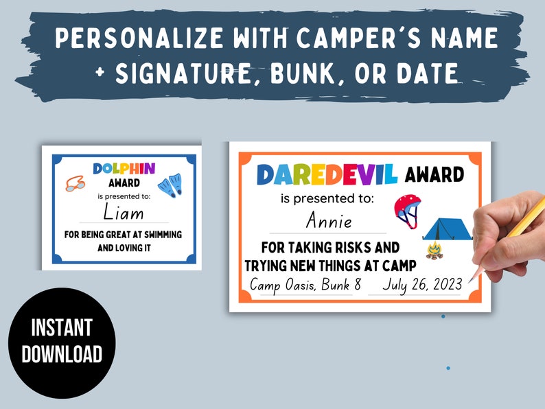 Summer Camp Awards Camper Award Certificates Boys & Girls Camp Awards