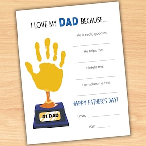 I Love My Dad Because Handprint - Interview Questions About Dad - Father's Day Gift from Kids, Toddlers, Preschoolers - Instant Download