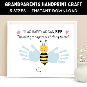Manualidad de huellas de manos de abejas para abuelos: actividad de arte imprimible para hacer por uno mismo para abuelos, hecha por niños, bebés y niños pequeños: descarga instantánea