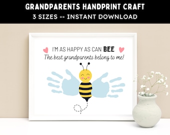 Grandparents Bee Handprint Craft -- Printable DIY Best Grandparents Art Activity from Kids, Toddlers & Babies -- Instant Download