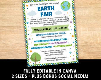 Volantino della Fiera della Giornata della Terra - Invito personalizzabile per eventi comunitari e scolastici - Celebra la difesa dell'ambiente