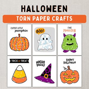 Lavoretti di carta da ritagliare e incollare per Halloween - Attività artistiche con carta strappata stampabili per bambini e neonati - Attività fai da te con colla per carta - Download immediato