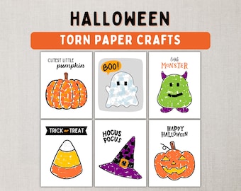 Halloween Cut and Paste Paper Crafts - Printable Torn Paper Art Activities for Kids & Toddlers - DIY Paper Glue Activity - Instant Download