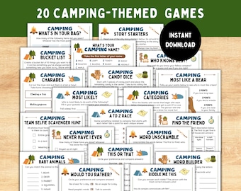 Camping-Themed Party Games, Printable Camp Games, Camp Bunk Games, Troop Camping Games, Party Games for Boys or Girls,