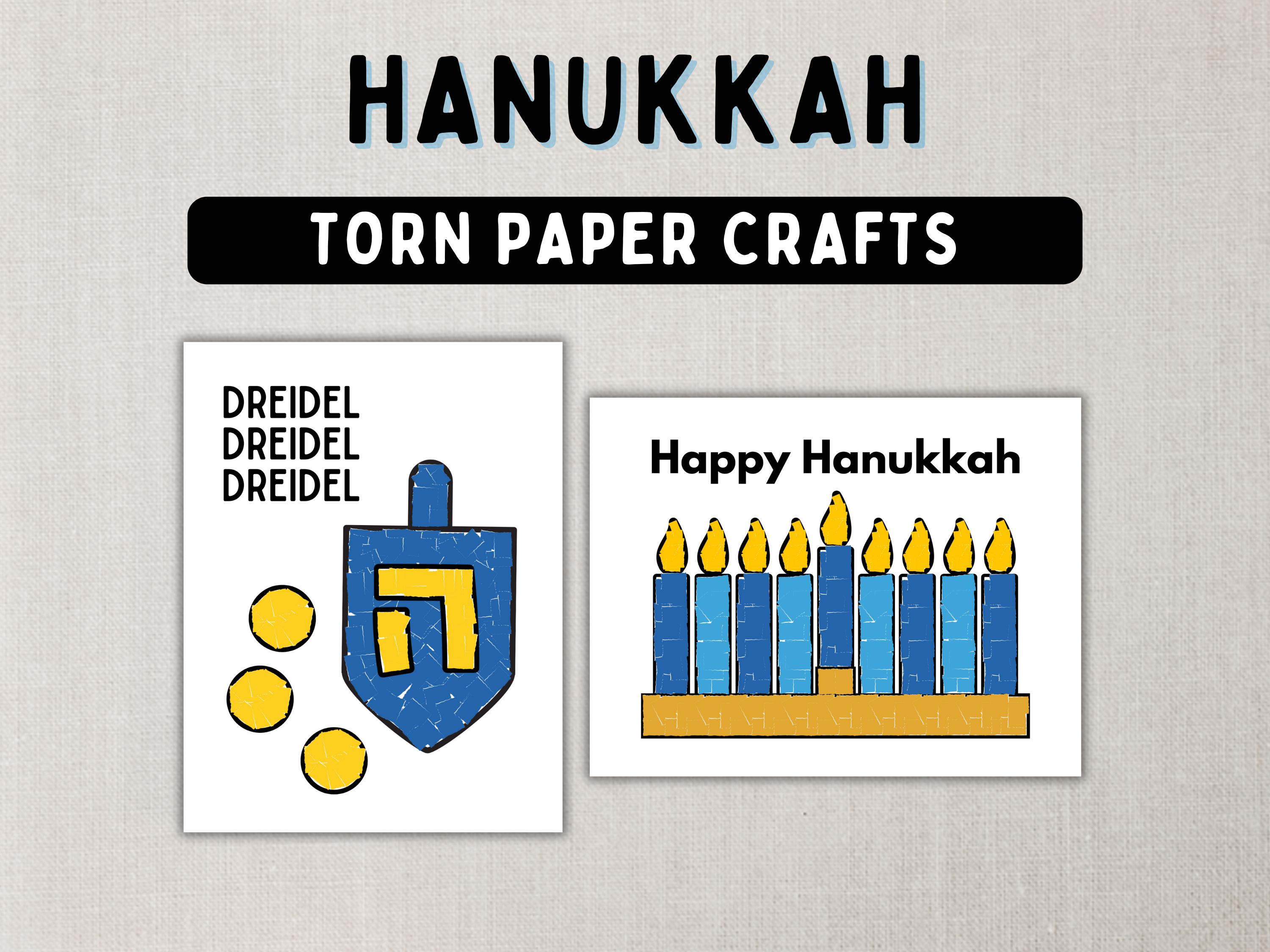 Hanukkah Cut and Paste Paper Crafts - DIY Chanukah Torn Paper Art -…