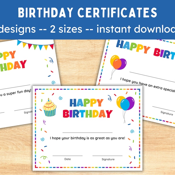 Printable Birthday Certificate -- Student Birthday Certificate -- School Birthday Certificate -- Happy Birthday -- Instant Download