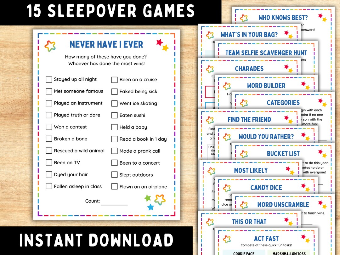 Slumber Party Games Printable Sleepover Games for Boys or - Etsy