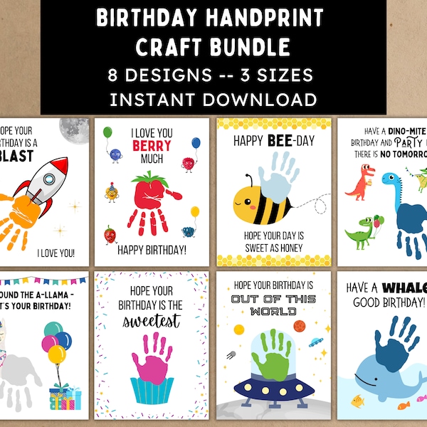 Birthday Handprint Gift -- DIY Birthday Card -- Handprint Birthday -- Handprint Birthday Craft -- DIY Baby Toddler Child Kid Gift