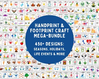 Megapaquete de manualidades con huellas de manos y pies: actividades artísticas para todo el año, ideales para fiestas, estaciones y eventos especiales. Descarga instantánea e imprimible.