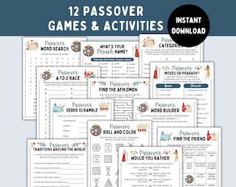 12 Passah Spiele und Aktivitäten - Printable Unterhaltung für Pesach Seder - Instant Download