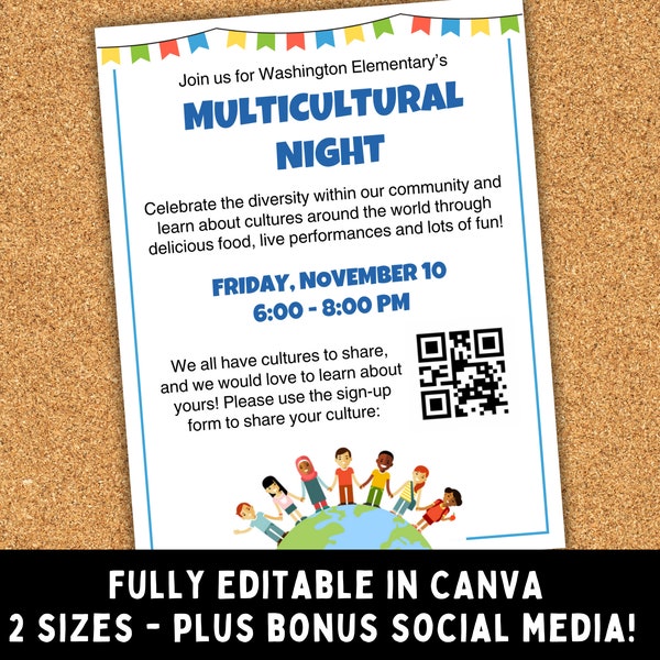 Multicultural Night - Editable Canva Template - International Night - Great for schools, daycares, workplaces, community events and more!