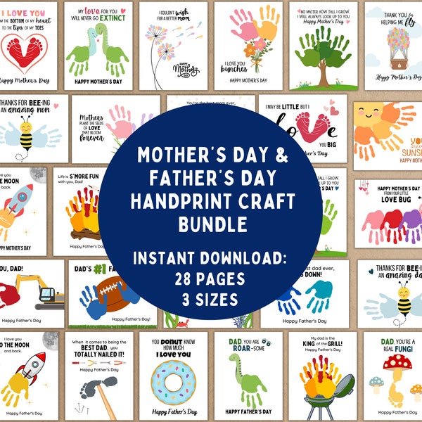 Mother's Day + Father's Day Handprint and Footprint Craft Bundle - Printable DIY Handprint Craft Activities for Mom and Dad