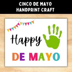Manualidad con huella de mano para el Feliz Cinco de Mayo: actividad artística imprimible para niños, bebés y niños pequeños: descarga instantánea