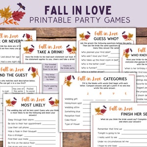 Fall in Love Party Games - Printable Bachelorette and Bridal Shower Activities --  Instant Download for Pre-Wedding Celebrations