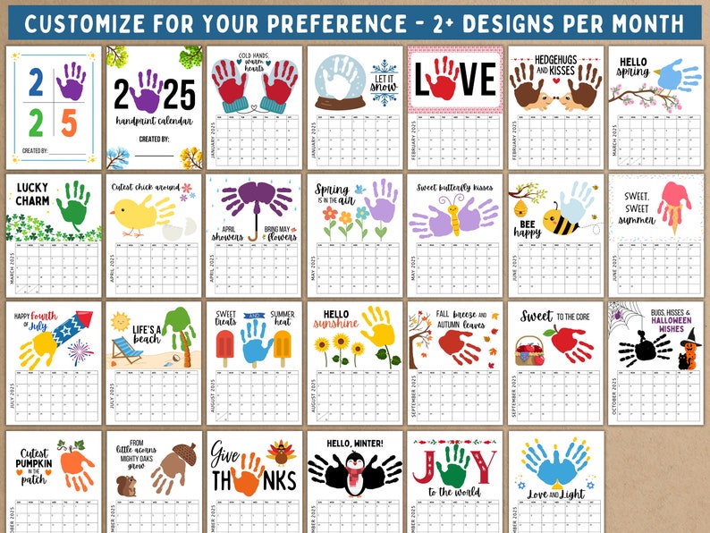 2025 Handprint Calendar Printable Handprint Craft Single Page Handprint