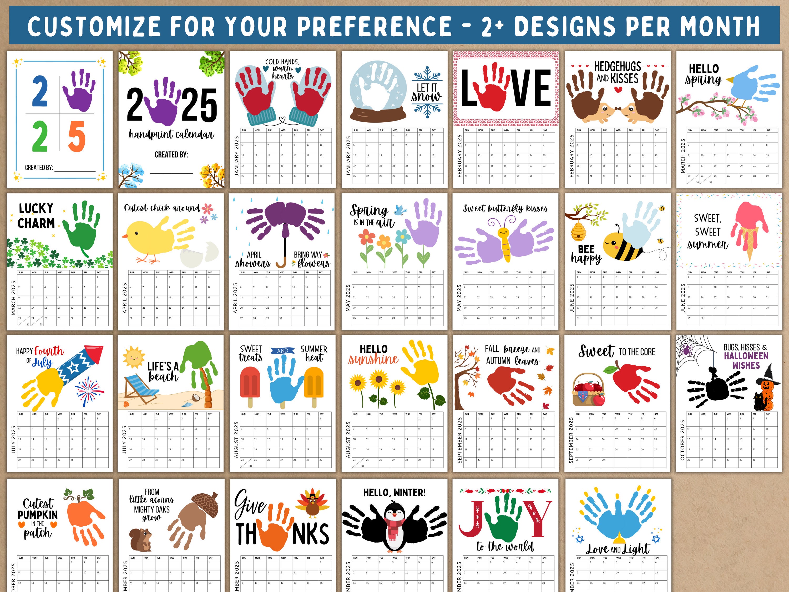 2025 Handprint Calendar Printable Handprint Craft Single Page Handprint