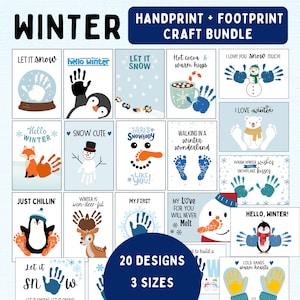 Pacchetto di lavoretti con impronte di mani e piedi invernali - Attività fai da te invernali stampabili per bambini, neonati e bambini piccoli - Download immediato