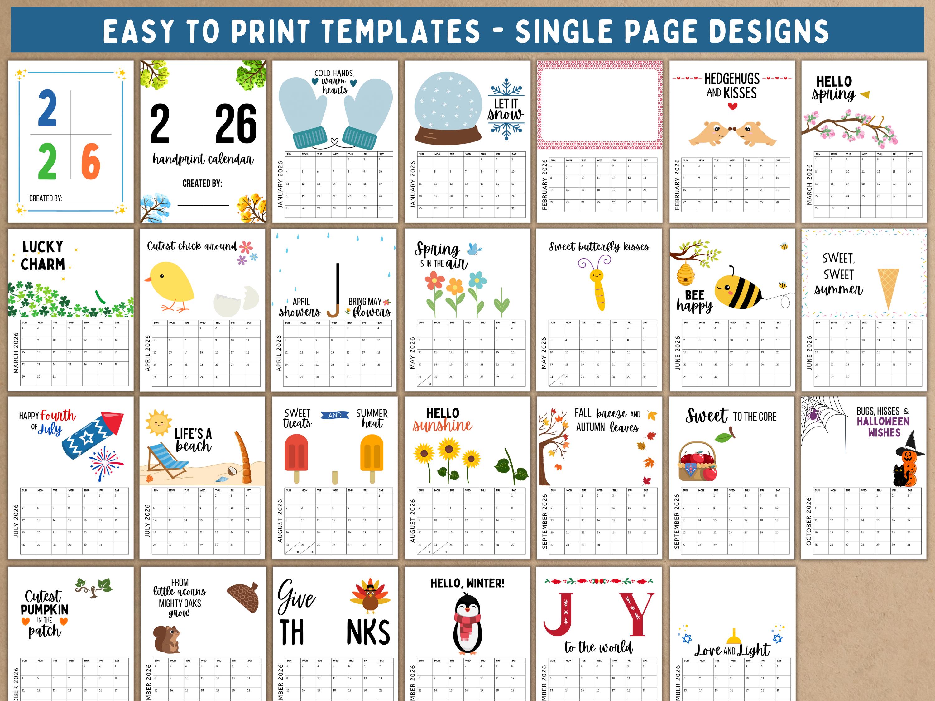 2026 Handprint Calendar Printable Keepsake Craft for Kids, Toddlers