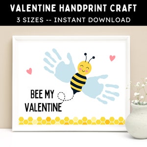 Manualidad con huella de abeja para el Día de San Valentín: actividad imprimible para niños, bebés y niños pequeños. Arte de recuerdo navideño para hacer tú mismo. Descarga instantánea