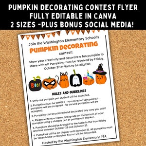 Pumpkin Decorating Contest - Editable Canva Template for Pumpkin Decorating Party - Great for PTO/PTAs, daycares, schools, parties, & more!