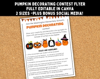 Pumpkin Decorating Contest - Editable Canva Template for Pumpkin Decorating Party - Great for PTO/PTAs, daycares, schools, parties, & more!